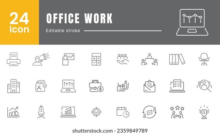 Set of web icons in line style. Office work icons for web and mobile app. Job, management, meeting, outline, presentation, teamwork, etc.