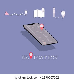 Set of web icons of navigation application in modern smartphone.