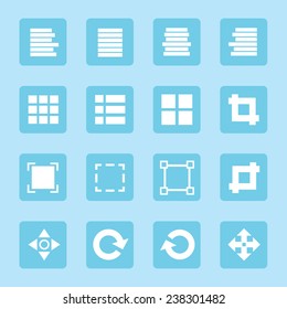 Set of web icons on blue background