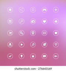 Set of web icons on blurred background.