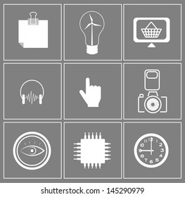 set of web icons on gray background
