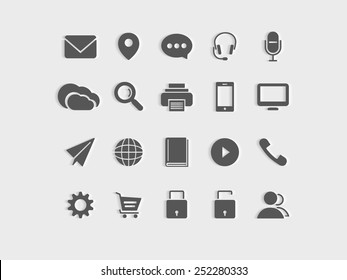 Set of web icons on grey background. 