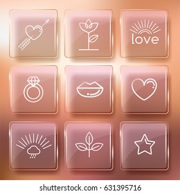 Set of web icons on transparent glass buttons : Vector Illustration