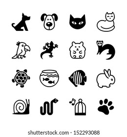 Set of web icons. Pet shop, types of pets.