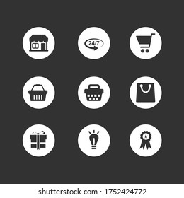 Set of web icons for technology, social media, internet media, business, finance and communication on black background.