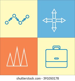 Set of web icons with thin lines, contours. Business symbols, marketing and communications. Icons work, stationery and diagrams and infographics for web pages.