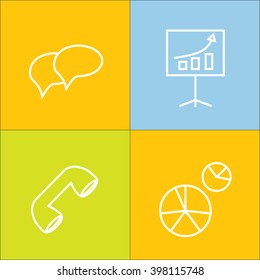 
Set of web icons with thin lines, contours. Business symbols, marketing and communications. Icons work, stationery and diagrams and infographics for web pages.
