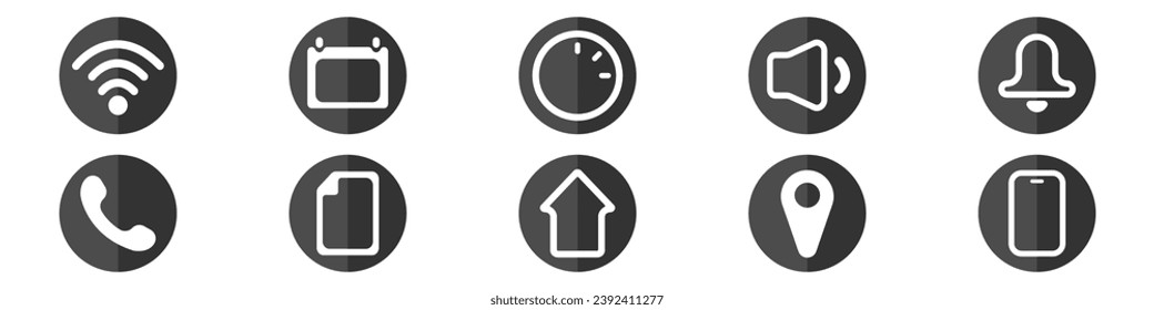 Set of web icons. Vector set of linear icons of location, time, home, file, notification, date and others. Multimedia icons set. Internet icons for websites and other uses. Vector linear illustration.
