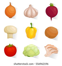Set of web icons of vegetables. Collection of elements for web design. Vector illustration.