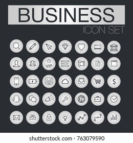 Set of web line icons for business, finance and communication black icons in light circle