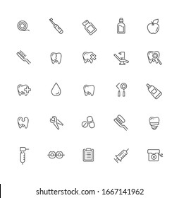 Set of web line icons - teeth, health. dentistry outline symbols.