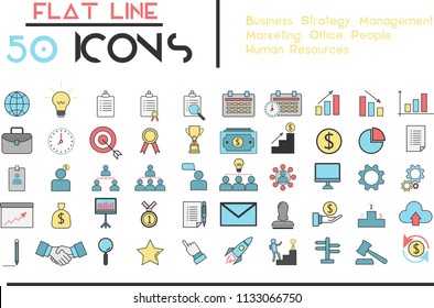 Set of web and mobile applications icons for Business, strategy, management and marketing, office, people and human resources.