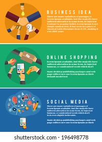 Set for web and mobile applications of online shopping, business idea, social media concepts items icons in flat design