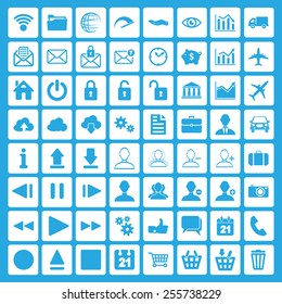 set of web, multimedia and business icons on a blue background