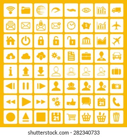 set of web, multimedia and business icons on a yellow background