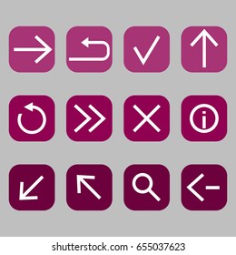 Set of web navigation icons. Flat square buttons with UI elements.
