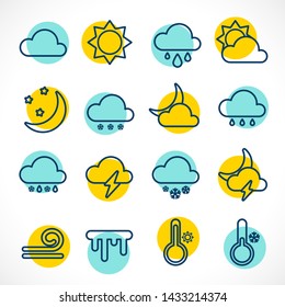 Set of web outline weather icons with circle background isolated on white. Line icons collection for print, web or mobile app