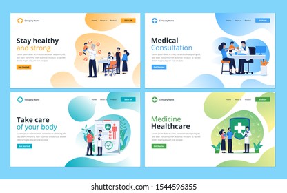 Set of web page design template for medical consultation, medical support, healthcare and service. Illustration for website and mobile website development