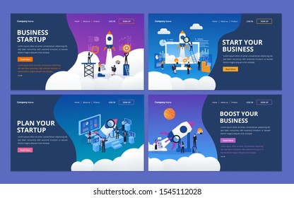 Set of web page design template for startup business company, project management. Illustration for website and mobile website development