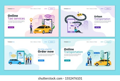 Set von Web-Seite Design-Vorlage für Online-Taxi, Auto-Sharing-Service, mobile Stadt-Transport. Illustration für die Entwicklung von Websites und mobilen Websites