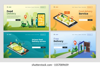 Set of web page design template for online food delivery service. Fast food shipping concept for website and mobile website development