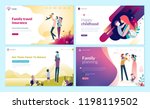 Set of web page design templates for family planning, travel insurance, nature and healthy life. Modern vector illustration concepts for website and mobile website development. 