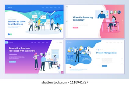 Set of web page design templates for project management, business communication, workflow and consulting. Modern vector illustration concepts for website and mobile website development. 