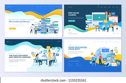 Set of web page design templates for distance education, online courses, e-learning, tutorials. Modern vector illustration concepts for website and mobile website development. 