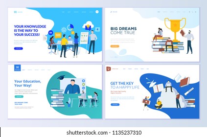 Set of web page design templates for staff education, consulting, college, education app. Modern vector illustration concepts for website and mobile website development. 