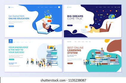 Set of web page design templates for online education, training and courses, learning, video tutorials. Modern vector illustration concepts for website and mobile website development. 