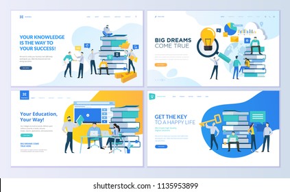 Set of web page design templates for education, know how, university, business solutions. Modern vector illustration concepts for website and mobile website development. 