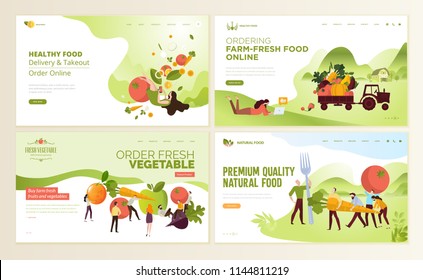 Set web page design templates for farm fresh food  online food ordering  organic vegetable  e  commerce  Vector illustration concepts for website   mobile website development  