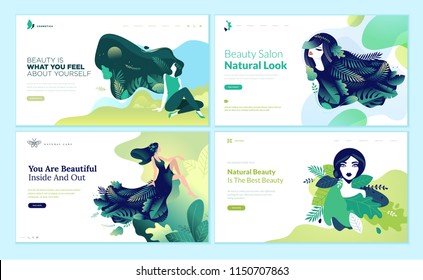 Set of web page design templates for beauty, spa, wellness, natural products, cosmetics, body care. Modern vector illustration concepts for website and mobile website development. 