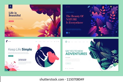 Set of web page design templates for beauty, spa, wellness, natural products, cosmetics, body care. Modern vector illustration concepts for website and mobile website development. 