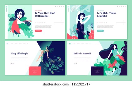 Set of web page design templates for beauty, spa, wellness, natural products, cosmetics, body care, healthy life. Modern vector illustration concepts for website and mobile website development. 