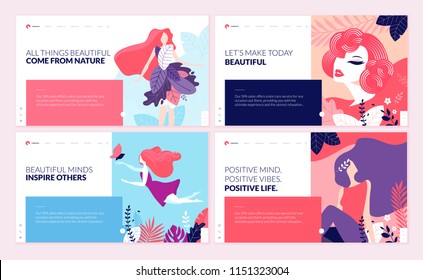 Set of web page design templates for beauty, spa, wellness, natural products, cosmetics, body care, healthy life. Modern vector illustration concepts for website and mobile website development. 