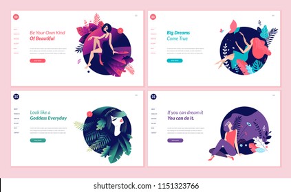 Set of web page design templates for beauty, spa, wellness, natural products, cosmetics, body care, healthy life. Flat design vector illustration concepts for website and mobile website development. 