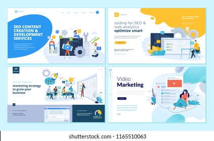 Set of web page design templates for web and mobile apps, SEO, marketing strategy, video marketing . Modern vector illustration concepts for website and mobile website development. 