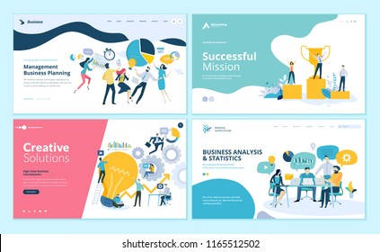 Set of web page design templates for teamwork, project management, business workflow, customer relationship management. Modern vector illustration concepts for website and mobile website development. 