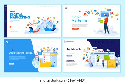 Set of web page design templates for social media, online marketing and communication. Modern vector illustration concepts for website and mobile website development. 