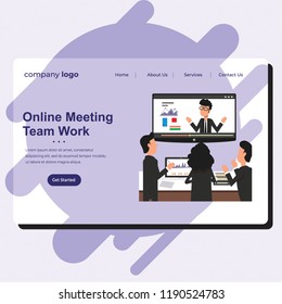 Set of web page design templates for teamwork, meeting team, business strategy and analytics. Modern vector illustration concepts for website and mobile website development. Landing  page Template