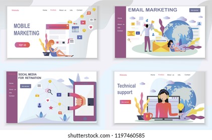 Set of web page design templates for social media, online marketing and communication is shown. Modern vector illustration concepts for website and mobile website development. 