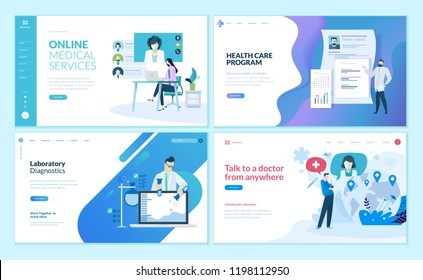 Set of web page design templates for online medical support, health care,  laboratory, medical services. Modern vector illustration concepts for website and mobile website development. 