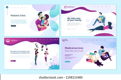 Set Of Web Page Design Templates For Family Doctor, Pediatric Clinic, Healthy Life. Modern Vector Illustration Concepts For Website And Mobile Website Development. 