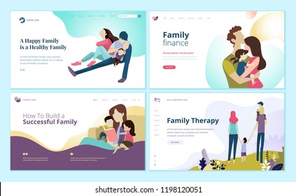 Set Of Web Page Design Templates For Family Finance, Health Care, Family Therapy. Modern Vector Illustration Concepts For Website And Mobile Website Development. 