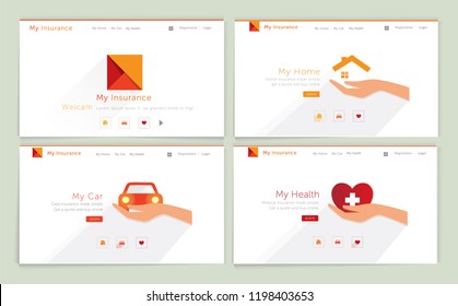 Set of web page design templates for online insuranc, insurance application, website,interface strategy and design. Modern vector illustration concepts for website and mobile website development.
