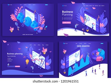 Set of web page design templates for business, concept business planning, data analysis, page error. Vector illustration concepts for website and mobile.