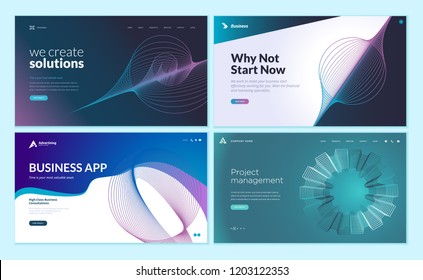 Set of web page design templates with abstract background for business app, project management, creative solutions. Modern vector illustration concepts for website and mobile website development. 