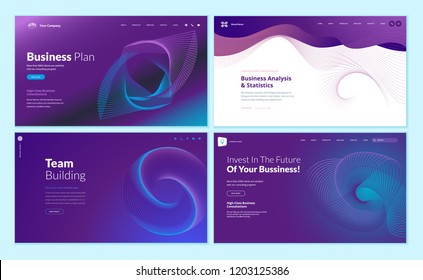 Set of web page design templates with abstract background for business plan, analysis and statistics, team building, investment. Vector illustration concepts for website and mobile website development