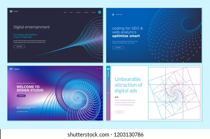 Set of web page design templates with abstract background for digital entertainment, design studio, seo, digital marketing. Vector illustration concepts for website and mobile website development.